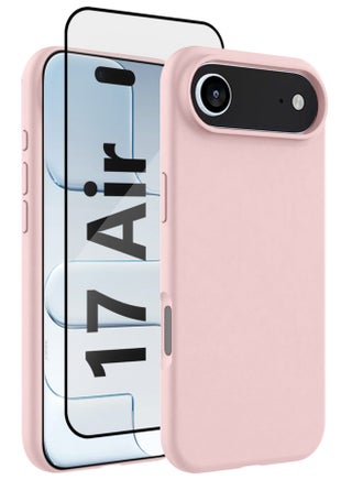 2Packs Liquid Silicone Protective Phone Case for iPhone 17 Air , Soft Anti-Scratch Microfiber Lining Utra Slim Drop Protection Phone Cover with 3D Screen Protector - Sand Pink