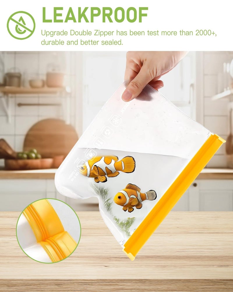 IDEATECH 20Pack Reusable Bags Dishwasher Safe, Leakproof Reusable Freezer Bags, BPA Free Healthy Food Storage Contaizers Sandwich Snack Baggies for Lunch Travel(8 Gallon 6 Quart 6 Snack,Colored) - Image 5