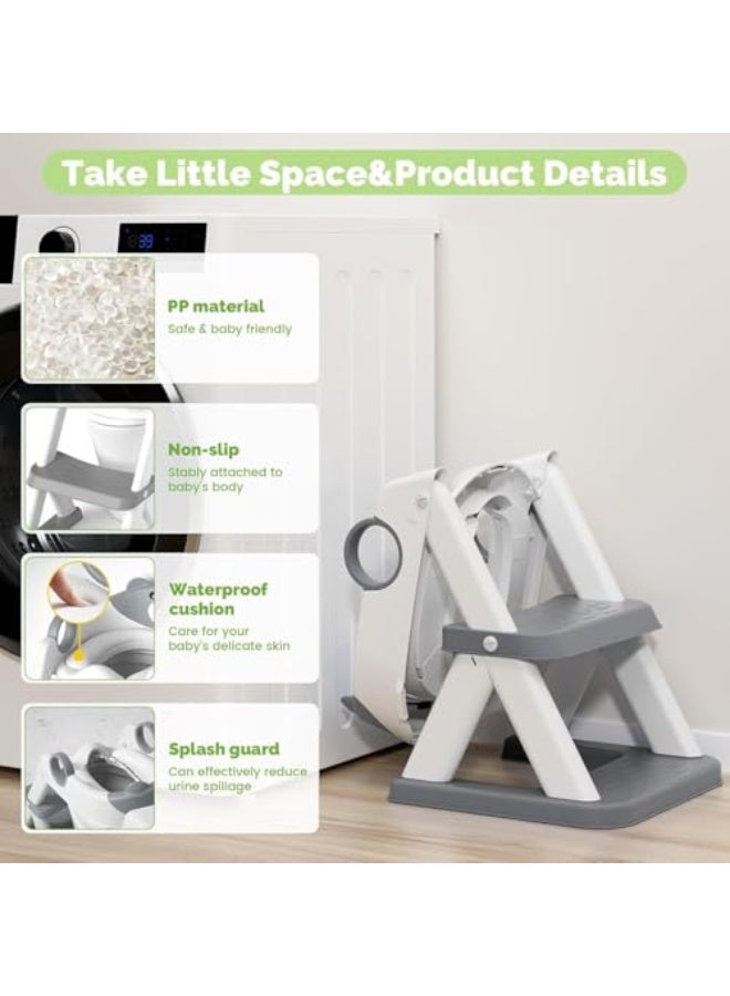 Potty Training Seat, Upgrade Toddler Toilet Seat for Kids Boys Girls, 2 in 1 Potty Training Toilet for Kids, Splash Guard Anti-Slip Pad Step Stool (Gray) - Image 5