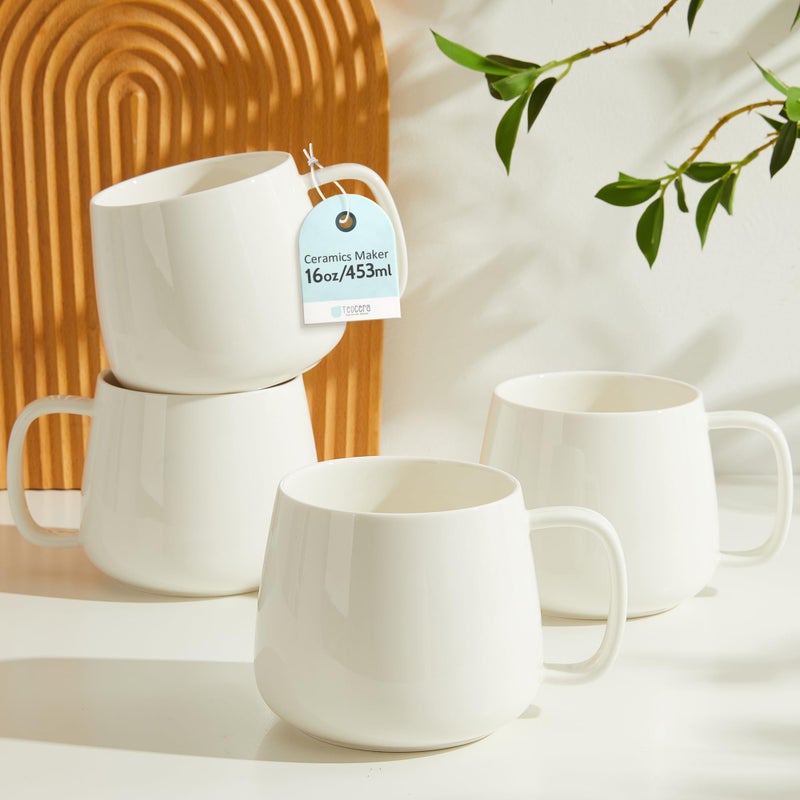 Teocera 16oz Ceramic Coffee Mugs Set of 4 â€“ Stackable Latte Cups, Microwave, Dishwasher & Oven Safe â€“ Ideal for Coffee, Cappuccino, Hot Chocolate, Housewarming Giftsï¼ŒWhite - Image 1