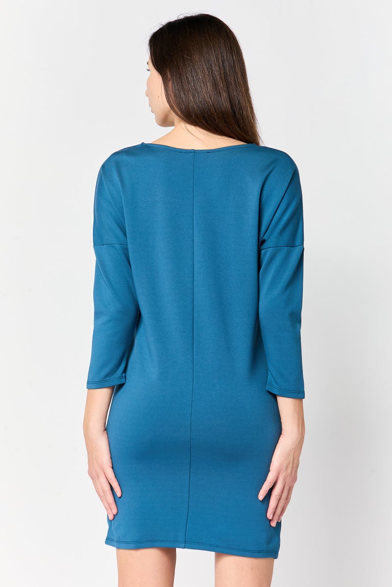 Mohito Women Textured Mini Dress, Teal Blue - Image 2