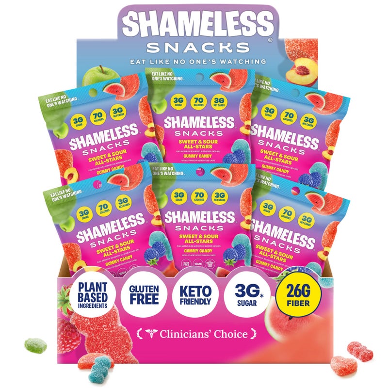 Shameless Snacks Sweet  Sour AllStars Mixed Bag  Sour Candy  Fruit Snacks 5 Flavors Per Bag Gummy Candy Keto Snacks 3g Sugar Gluten Free Vegan for Kids  Adults - Image 3