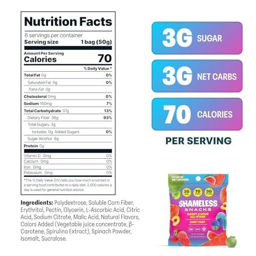 Shameless Snacks Sweet  Sour AllStars Mixed Bag  Sour Candy  Fruit Snacks 5 Flavors Per Bag Gummy Candy Keto Snacks 3g Sugar Gluten Free Vegan for Kids  Adults - Image 5