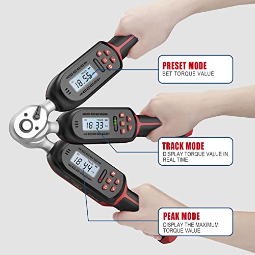 VANPO 3/8 Inch Digital Torque Wrench with Preset Values, 2.2-44.3 Ft-lbs/3-60Nm, Buzzer and LED Notification, Small Electronic Torque Wrench for Motorcycles - Image 4
