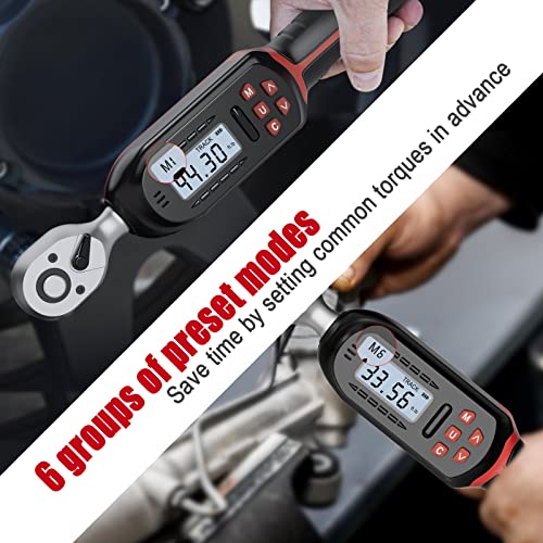 VANPO 3/8 Inch Digital Torque Wrench with Preset Values, 2.2-44.3 Ft-lbs/3-60Nm, Buzzer and LED Notification, Small Electronic Torque Wrench for Motorcycles - Image 2