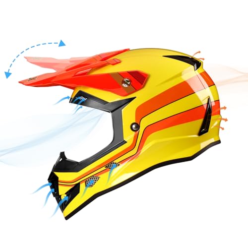 GLX GX623 Youth ATV/Dirt Bike Helmet Combo - Retro Yellow, X-Large - DOT - Image 3