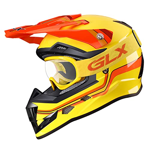 GLX GX623 Youth ATV/Dirt Bike Helmet Combo - Retro Yellow, X-Large - DOT - Image 2