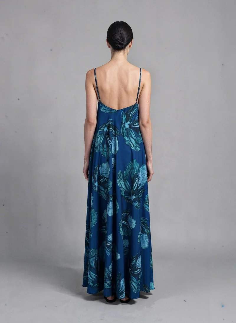 JANARA JONES Blue Floral Bomb Mariella Maxi Dress