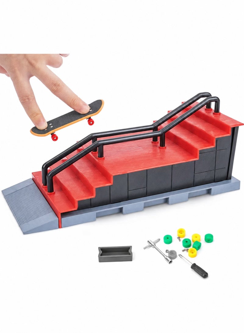 Mini finger skateboard ramp set, portable half pipe mini skateboard toy set, includes mini skateboard, tools, spare wheels, made of durable ABS plastic, perfect gift for kids and skateboard lovers