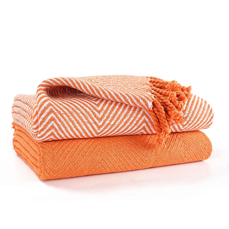 EHC Luxury Throws for Sofa Cover Couch Blanket Pack of 2 Orange Throw 125x150cm