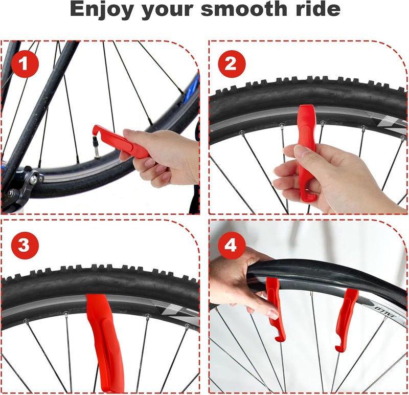 Jeffdad Tyre Lever Bicycle, Pack of 3, Red, Ultra Strong Tyre Lever, Bicycle, MTB Bicycle Repair Kit, Strong Durable Tyre Removal Tool for Road Bike, Mountain Bike Tyres - Image 5
