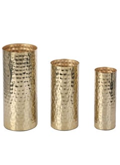 MyGift Tall Modern Brass Tone Hammered Metal Cylinder Flower Vases Decorative Centerpiece Vases Set Of 3 (Large Medium Small Sizes)  - Image 2