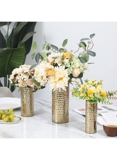 MyGift Tall Modern Brass Tone Hammered Metal Cylinder Flower Vases Decorative Centerpiece Vases Set Of 3 (Large Medium Small Sizes)  - Image 5