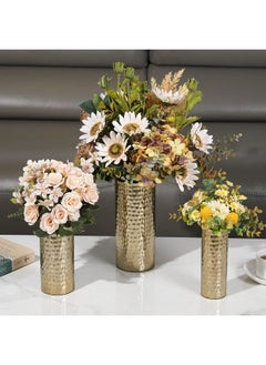 MyGift Tall Modern Brass Tone Hammered Metal Cylinder Flower Vases Decorative Centerpiece Vases Set Of 3 (Large Medium Small Sizes)  - Image 4