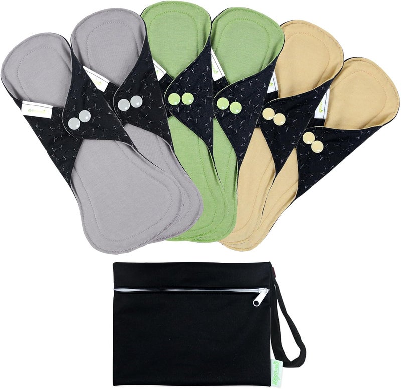 Wegreeco wegreeco 6 Pc Reusable Menstrual Pads, Ultra Absorbent Cloth Pads for Period, Sanitary Pads for Teens, Women, Nonslip Panty Liners + Bag (Mustard Yellow, Grey, Beige, XL)