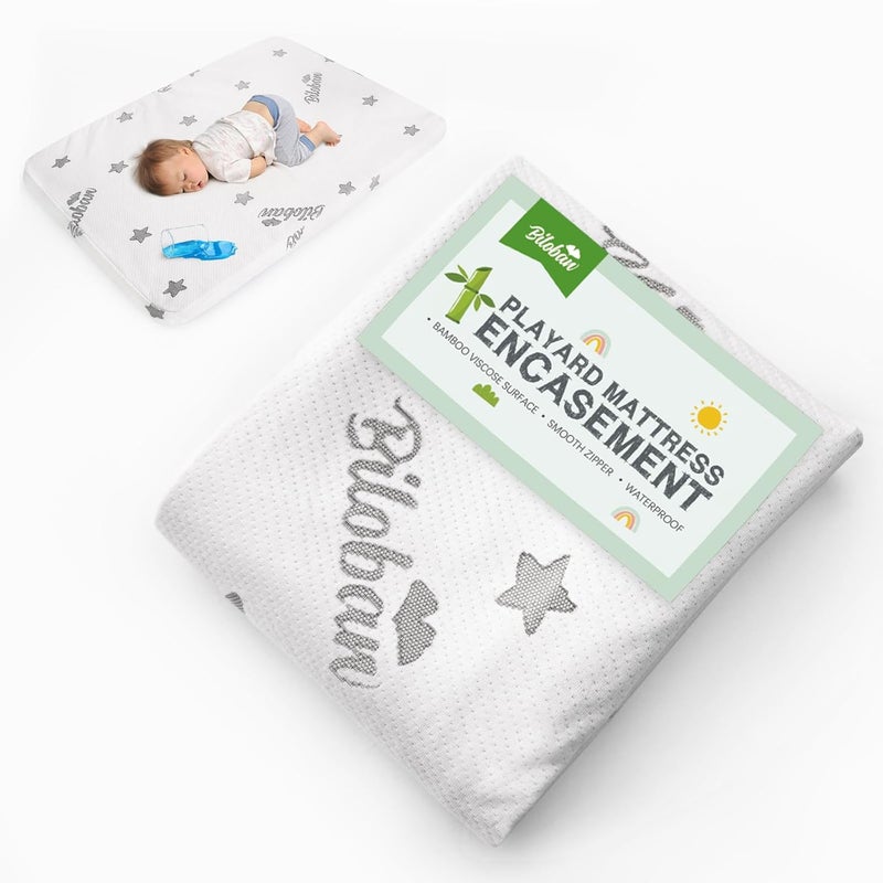 Biloban غطاء واقي مرتبة باك آند بلاي بسحاب متوافق مع غراكو باك إن بلاي دريم أون مي بامو بيبي بلايارد مرتبة حتى 15 بوصة مقاوم للماء مصنوع من الفيسكوز من البامبو - Image 1