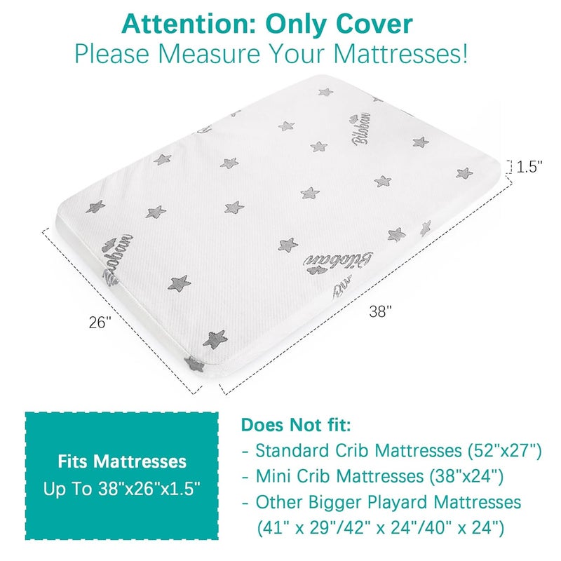 Biloban غطاء واقي مرتبة باك آند بلاي بسحاب متوافق مع غراكو باك إن بلاي دريم أون مي بامو بيبي بلايارد مرتبة حتى 15 بوصة مقاوم للماء مصنوع من الفيسكوز من البامبو - Image 3