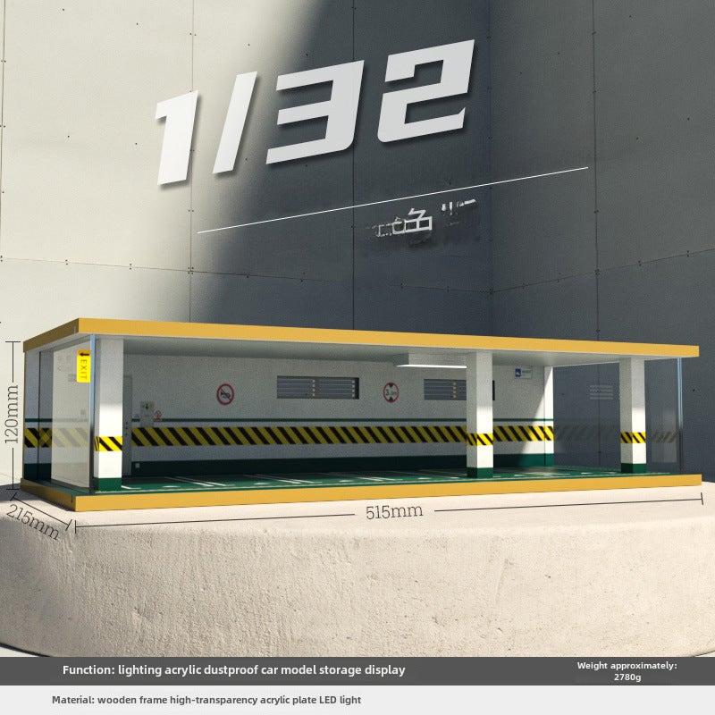 إسكدنيا Wholesale Miniature Car Garage Model, Wooden Dustproof Cover with Light, 1:32 733601-six-car green edition