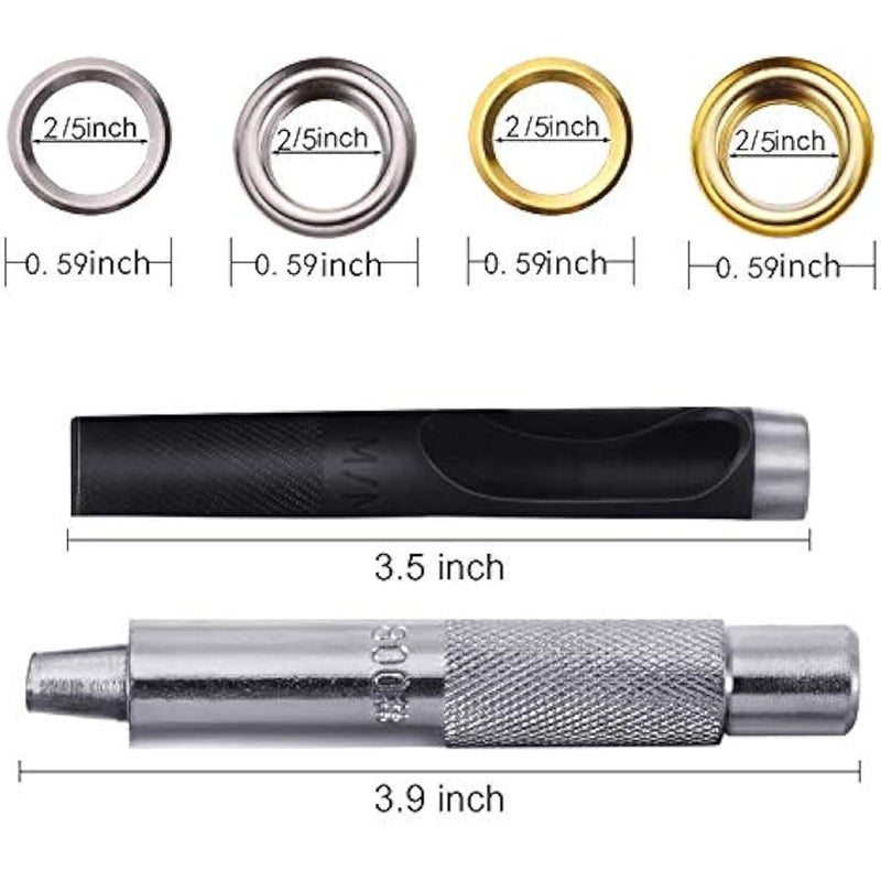 Grommet Kit 200 Sets Grommets Eyelets with 3 Pieces Install Tool Kit, 4 Colors (2/5 Inch Inside Diameter) - Image 3