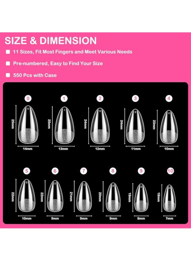 KHAJUL 550Pcs Medium Almond Nail Tips, Soft Gel Full Cover Clear, 11 Sizes for Nail Technicians, Beginners and Art Salons - Image 2