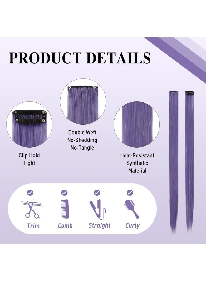 10 pcs 23-inch (approx. 60 cm) Purple hair extensions, colorful party highlight clip-on long straight hair extensions, colored synthetic hair extensions, suitable for ladies and girls, role-playing styling gifts - Image 3
