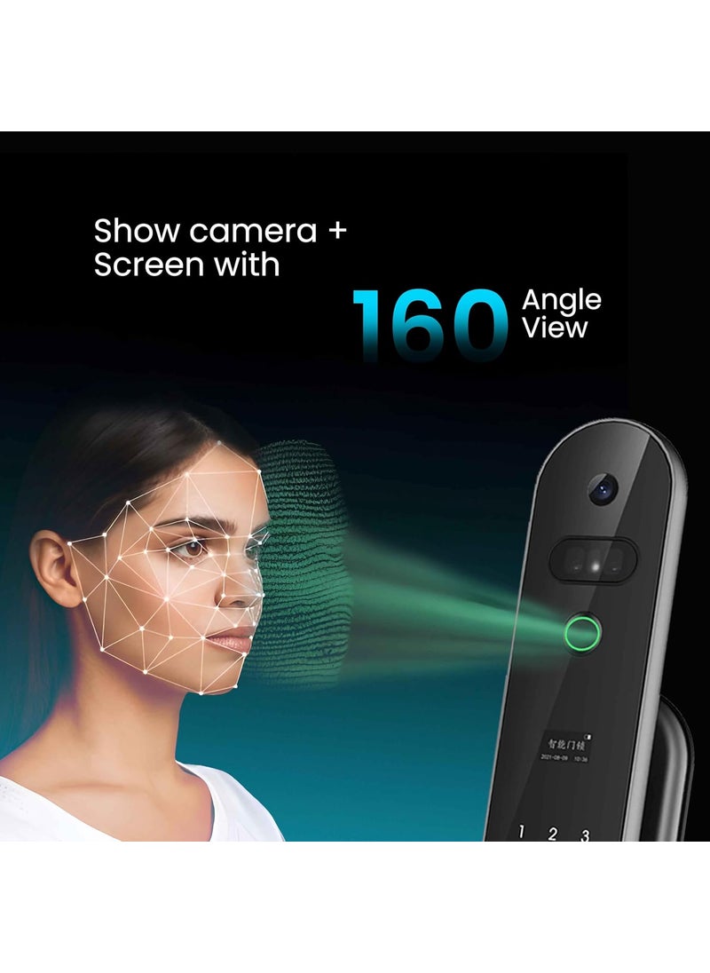 SmartiQo - SmartiQo L6 Smart Door Lock with Camera 6Way Unlocking 5 Bolts Fingerprint Remote Unlocking via OTP PIN 3D Face Unlock Access Card Mobile App 2 Years Brand Warranty Black - Image 1