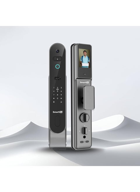 SmartiQo L6 Smart Door Lock with Camera 6Way Unlocking 5 Bolts Fingerprint Remote Unlocking via OTP PIN 3D Face Unlock Access Card Mobile App 2 Years Brand Warranty Black