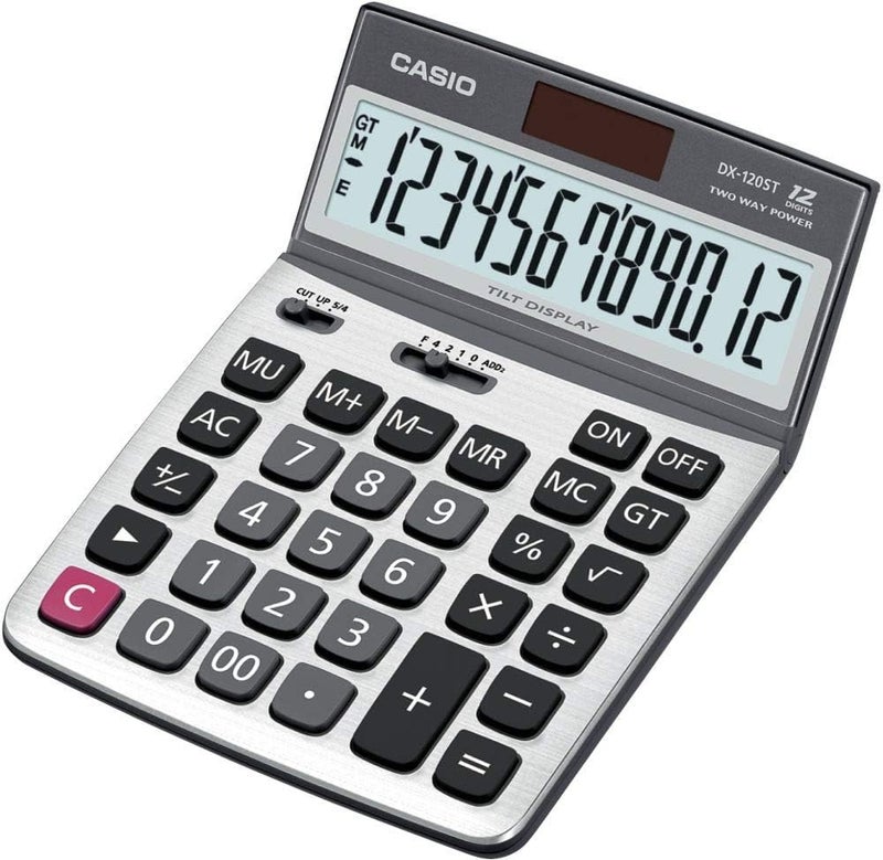 Casio DX-120ST 12-Digit Desktop Calculator with Large Display, Dual Power, Tax Calculation & Professional Business Functions black