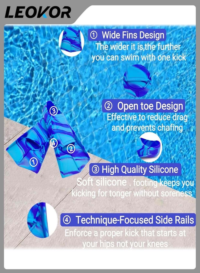 ليوكور زعانف سباحة، زعانف سباحة من السيليكون قابلة للتعديل، مثالية للأطفال البالغين، زعانف تدريب الغوص الاحترافية خفيفة الوزن، للسفر والغطس والغوص الحر - Image 2