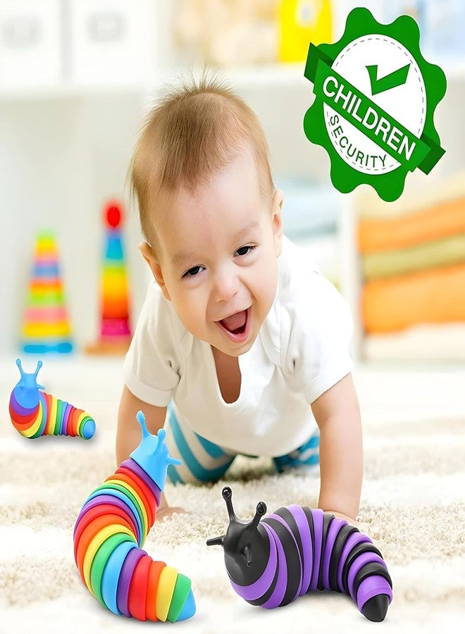 COOLCOLD Caterpillar Toy | Toddler Toys for Kids | Sensory Play Flexible Joint 19cm Slug Fidget, Kids Toys for 2-5 Years | Stress Relief Sensory Clicky Sound Making Toy | for Anxiety, Autism(Rainbow) - Image 2