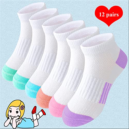 Bemeol Girls Socks 12 Pairs Ankle Athletic Socks Cotton Sports Sock For Little Big Kids(5-7 Years) - Image 4