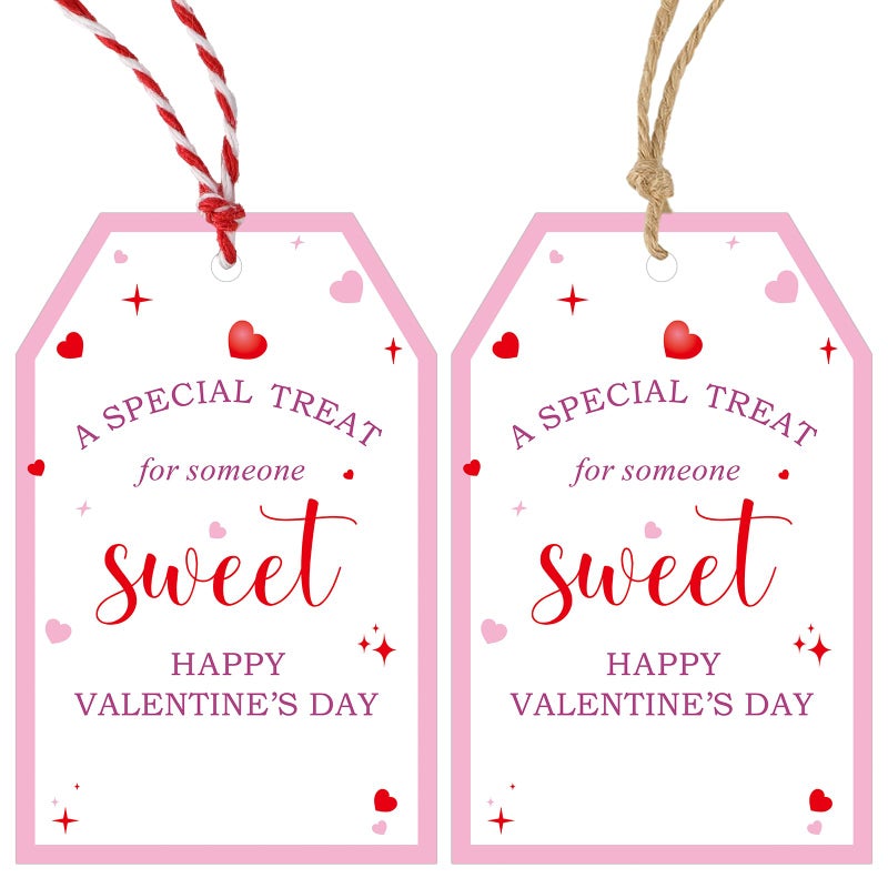 Anwyll Valentines Day Gift Tags - 50Pcs Happy Valentine's Day Tags with String A Special Treat for Someone Sweet Tag Personalized Happy Valentines Heart Hanging Paper Gift Tag for Present Party Favor - Image 1