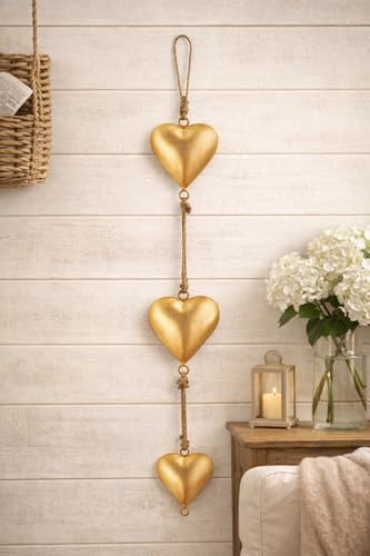 ANNA HOME Metal Heart Wall Art Décor – Vintage 3D Hanging Love Sign, Rustic Farmhouse Wall Decoration, Antique Gold Finish, 27 Inch Romantic Home Accent - Image 4
