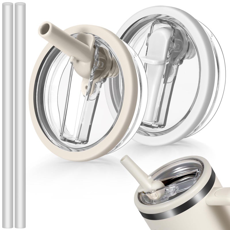 ANTAND غطاء مضاد للتسرب بسعة 40 أونصة مع قشة قابلة للطي لستيل ه20 كوينشر بروتور تامبلر 2 عبوة غطاء قشة بديل لغطاء ستانلي 40 أونصة باللون البيج والأبيض