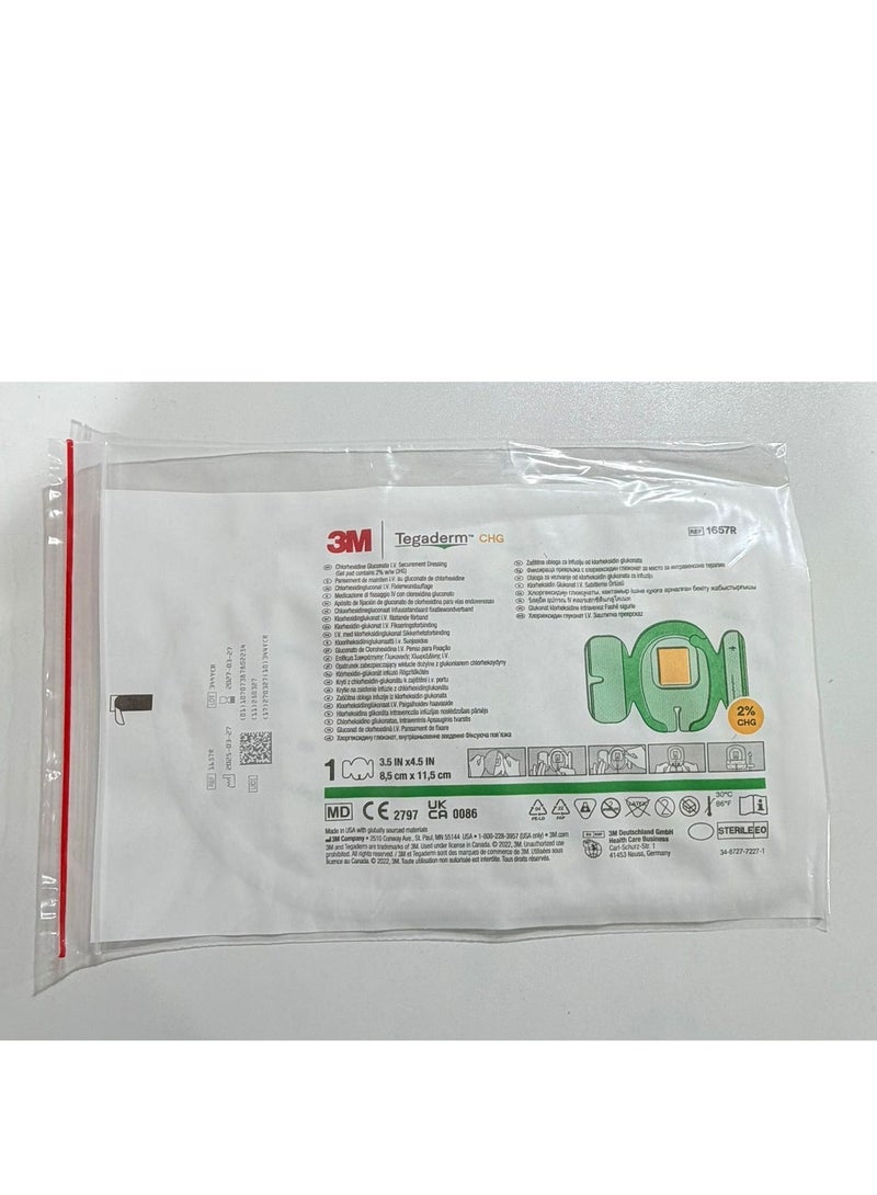 ثري ام 1 قطع من 3M  تيجاديرم CHG كلورهيكسيدين غلوكونات IV. ضمادة تأمين، 1657R، 11.5 سم × 8.5 سم - Image 3