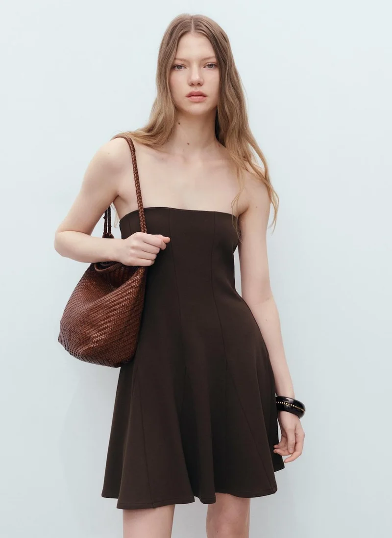 MANGO Short Strapless Dress With Pleats