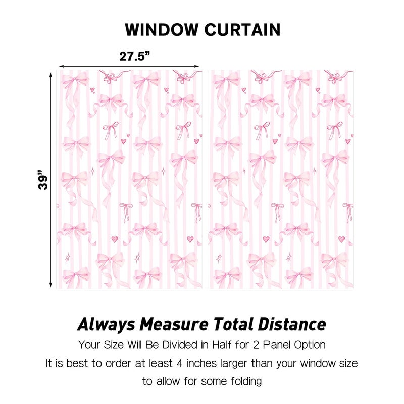 Coxila Pink Bow Kitchen Window Curtains 27.5 x 39 Inch Small Short Mini Cafe Rod Pocket Cute Kids Girls White Kawaii Pastel Fun Living Bedroom Room Home Treatment Set of 2 Curtain Panels Drapes Tiers - Image 5