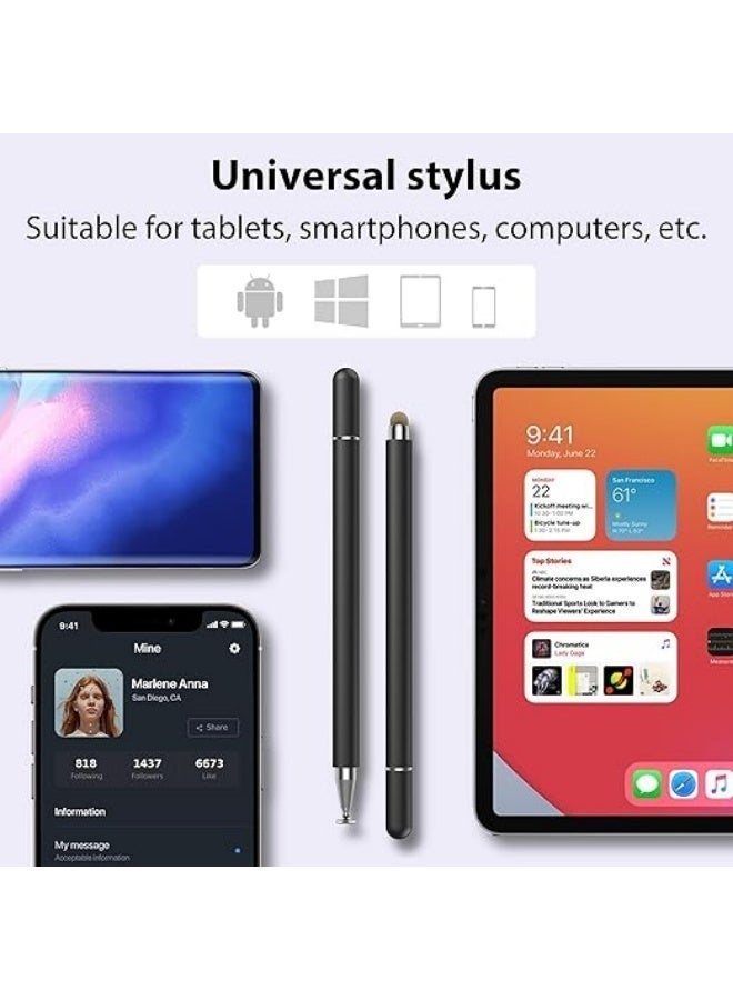 2 قلم رسم عالمي لشاشات اللمس، قلم رسم سلبي متوافق مع أجهزة iOS و Android، قلم رسم عالي الأداء لجميع أجهزة اللمس (أسود + أبيض) - Image 2