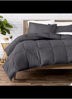 Home of linens Cotton - Plain - 3 Pieces Heavy Comforter Set - 3.6Kgs - Down Alternative Filling - (For Matress 160cm/180cm) - Size (230cm x 240cm) + 2 Pillow Case Covers (50cm x 70cm) - Dark Grey  - Image 1
