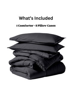 Home of linens Cotton - Plain - 3 Pieces Heavy Comforter Set - 3.6Kgs - Down Alternative Filling - (For Matress 160cm/180cm) - Size (230cm x 240cm) + 2 Pillow Case Covers (50cm x 70cm) - Dark Grey  - Image 4