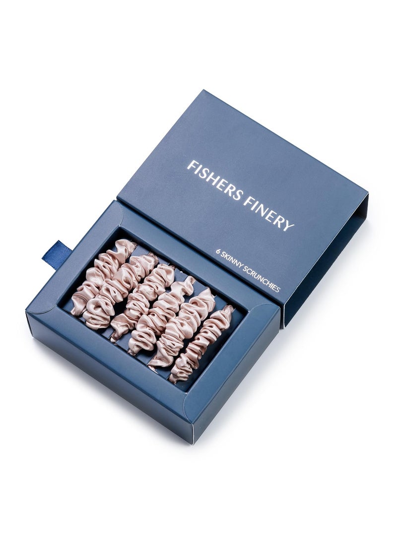 Fishers Finery - Fishers Finery 25 Momme Pure Mulberry Silk Skinny Scrunchies  Hair Tie Set for Thin Hair Champagne 6 Pk - Image 1