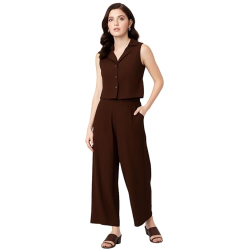 PALIANS Sleeveless Women’s Co-Ord Set – Premium Soft Fabric, Chic 2-Piece Outfit for Casual, Travel & Party | Summer Fashion Loungewear | Elegant & Comfortable Matching Top & Pants (Brown, L) - Image 4