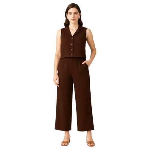 PALIANS Sleeveless Women’s Co-Ord Set – Premium Soft Fabric, Chic 2-Piece Outfit for Casual, Travel & Party | Summer Fashion Loungewear | Elegant & Comfortable Matching Top & Pants (Brown, L) - Image 1