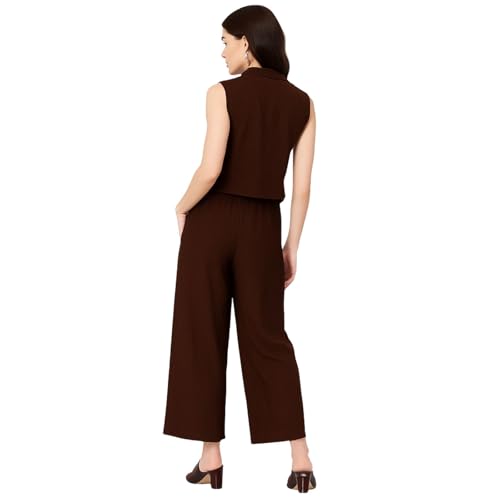 PALIANS Sleeveless Women’s Co-Ord Set – Premium Soft Fabric, Chic 2-Piece Outfit for Casual, Travel & Party | Summer Fashion Loungewear | Elegant & Comfortable Matching Top & Pants (Brown, L) - Image 3