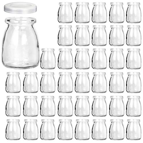 KAMOTA Glass Yogurt/Pudding Jars With PE Lids, Ideal for Jam, Honey, Wedding Favors, Shower Favors 40 PACK 4 oz Clear, (150ml) - Image 1