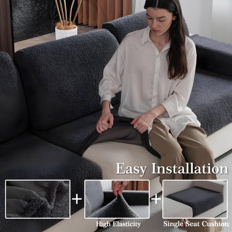 Ohsio Couch Cushion Covers For Sectional Sofa  Stretch Soft Sofa Slipcovers Washable Wear-Resistant Universal Furniture Protector For Living Room(1 Piece Armrest Cover  Dark Gray) - Image 4