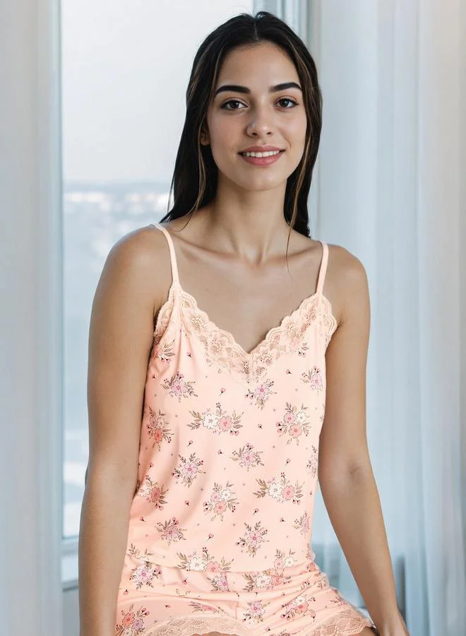 Splash FAV Floral Print Shorts Set with Lace Trim