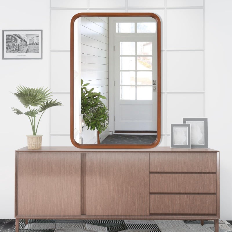 WallBeyond 24x36 Inch Wood Mirror for Bathroom, Wooden Frame Wall Mirror Farmhouse Wall Mounted Rectangle Mirror for Vanity (Horizontal/Vertical Walnut Color) - Image 3