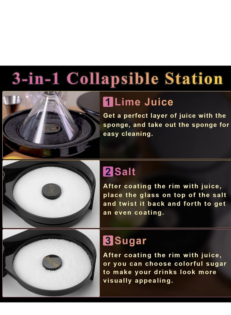 3 Tier Bar Glass Rimmer Bartender Tool with Sponge, Black Plastic Sugar Salt Glass Rimming with 3 Swing Out Trays for Margarita and Cocktail - Image 3