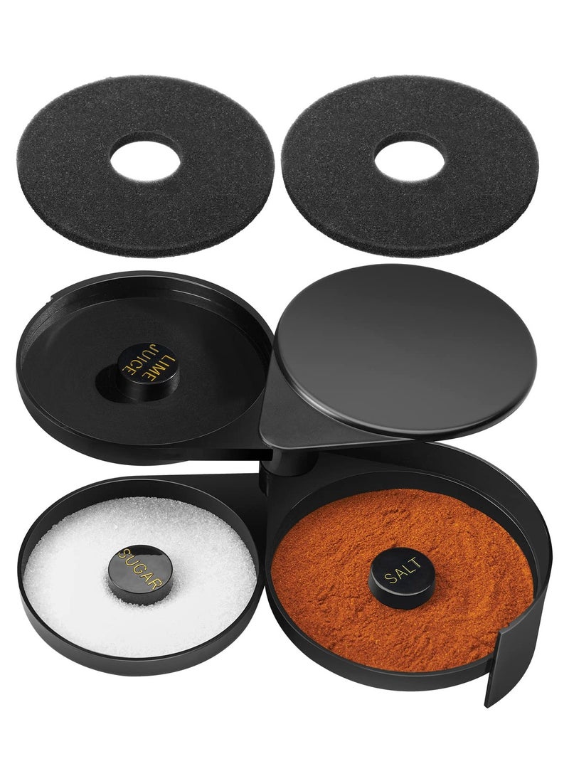 3 Tier Bar Glass Rimmer Bartender Tool with Sponge, Black Plastic Sugar Salt Glass Rimming with 3 Swing Out Trays for Margarita and Cocktail - Image 1